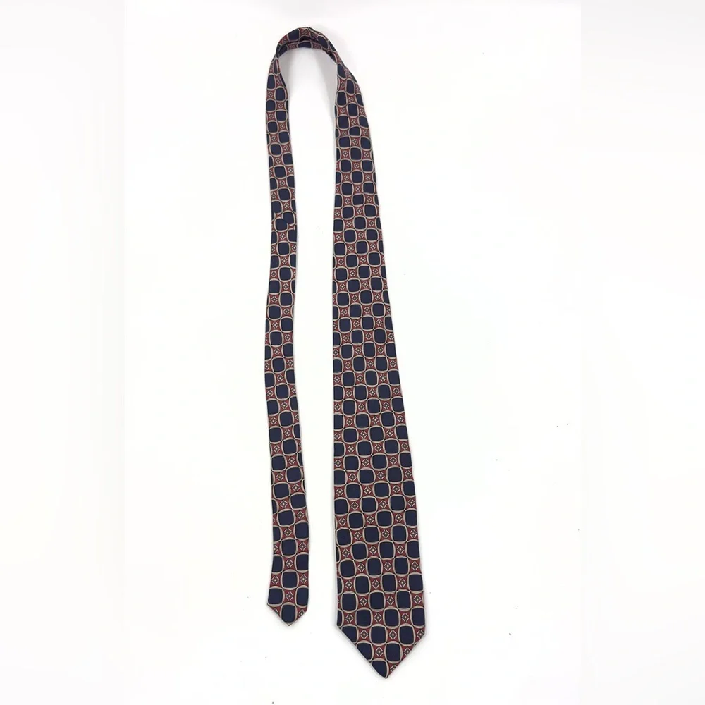 Polo Ralph Lauren Vintage Silk Tie Blue Red Yellow Cream Geometric Made In USA